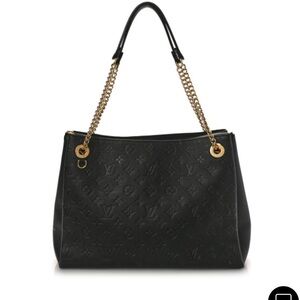 Louis Vuitton Black Leather Shoulder Bag with Gold Chain